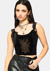 Kobra Velour Embroidered Tie Strap Corset Top