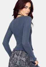 Lucera Long Sleeve Pointelle Scoop Neck Top - Blue
