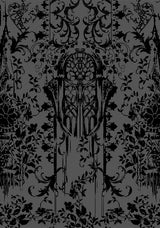 Thorned Flocked Chiffon Castle Print Frill Neck Maxi Dress