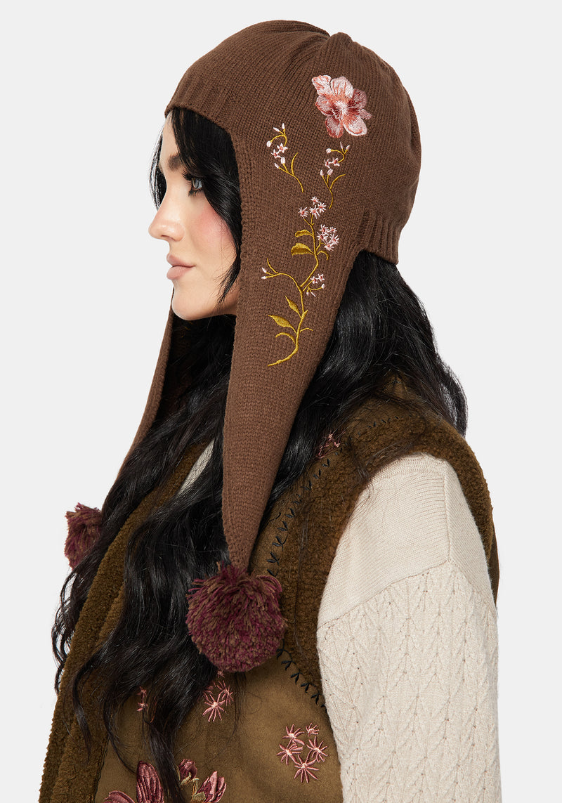 Liora Moth Floral Pom Pom Hat