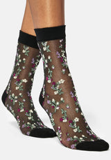 Everblooming Floral Mesh Socks - Purple