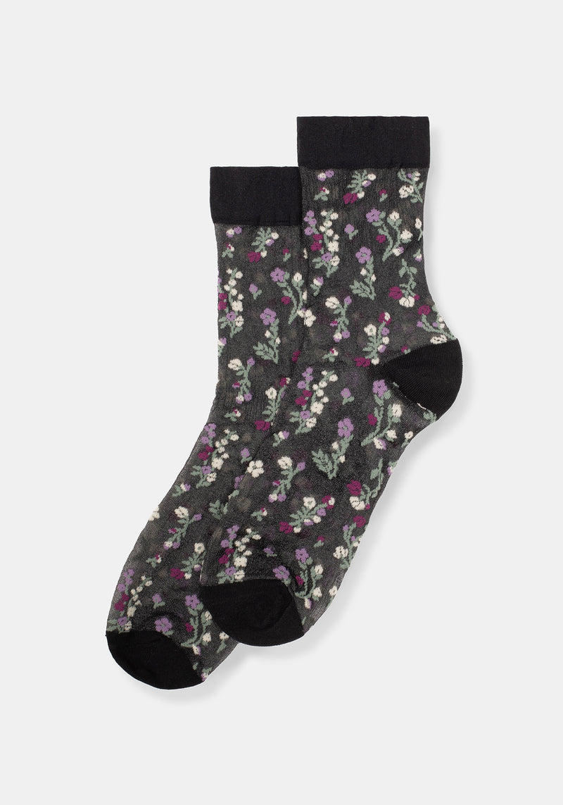 Everblooming Floral Mesh Socks - Purple