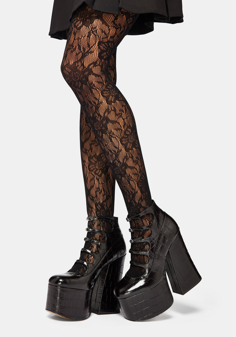 Phantasmic Sheer Lace Tights - Black