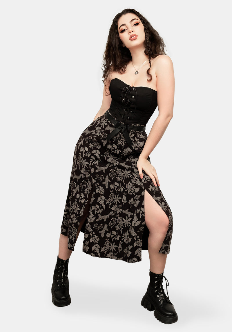 POISONOUS PLANT SPLIT MIDI SKIRT