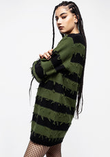 Nancy Stripe Oversized Jumper - Green and Black