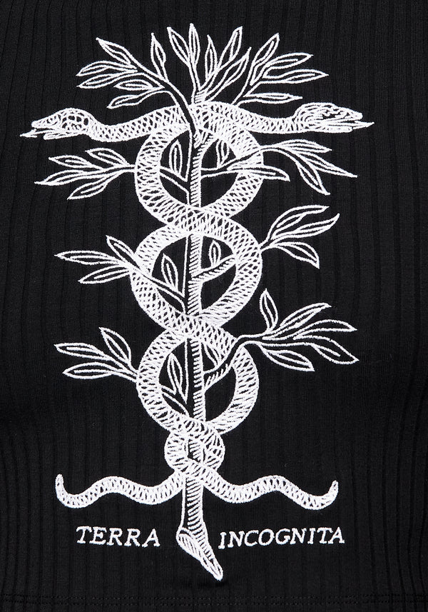 Caduceus Embroidered High Neck Crop Top