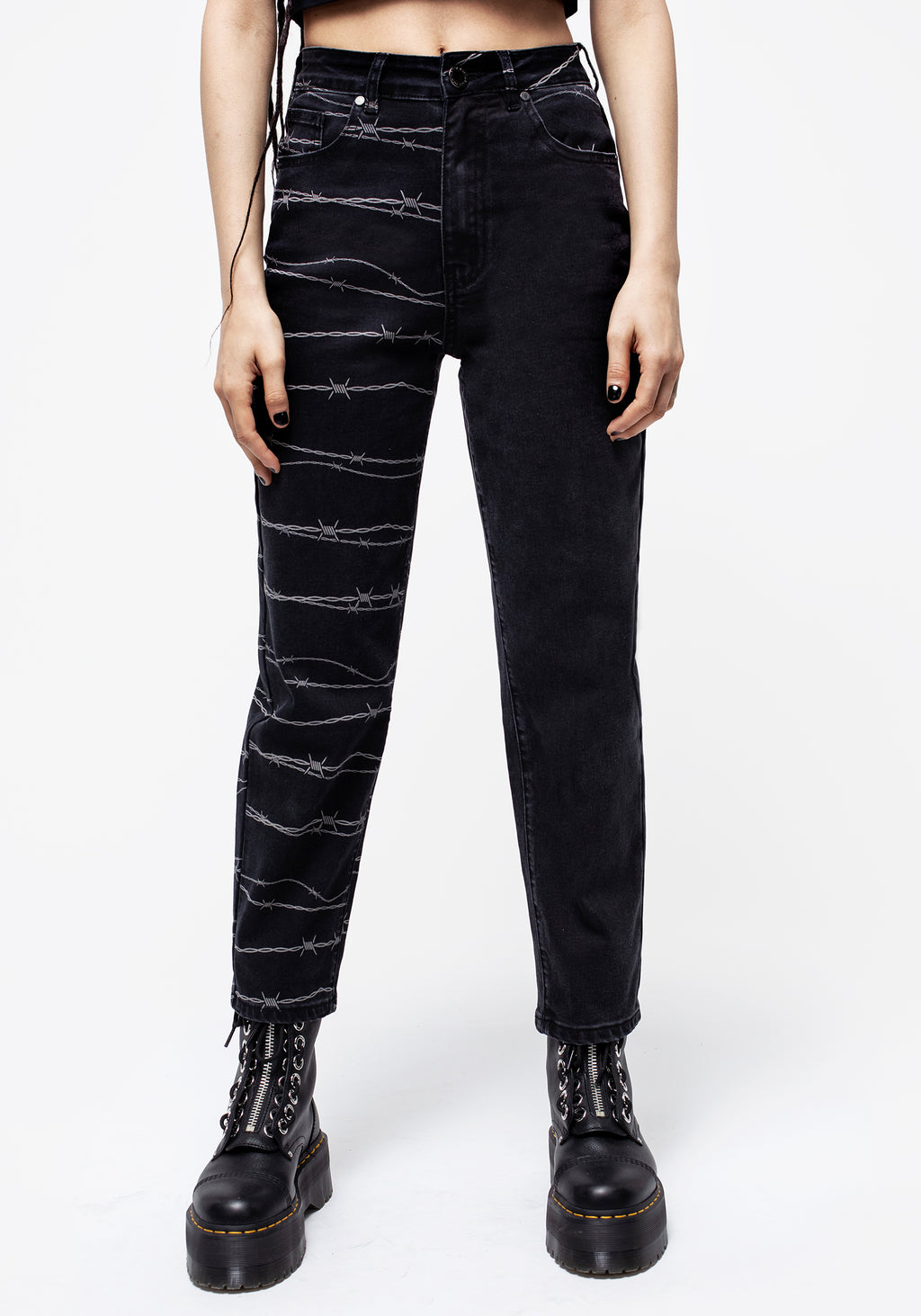 Disturb Wire Disturbia | Barbed Wire Spliced Mom Jeans | Jeans