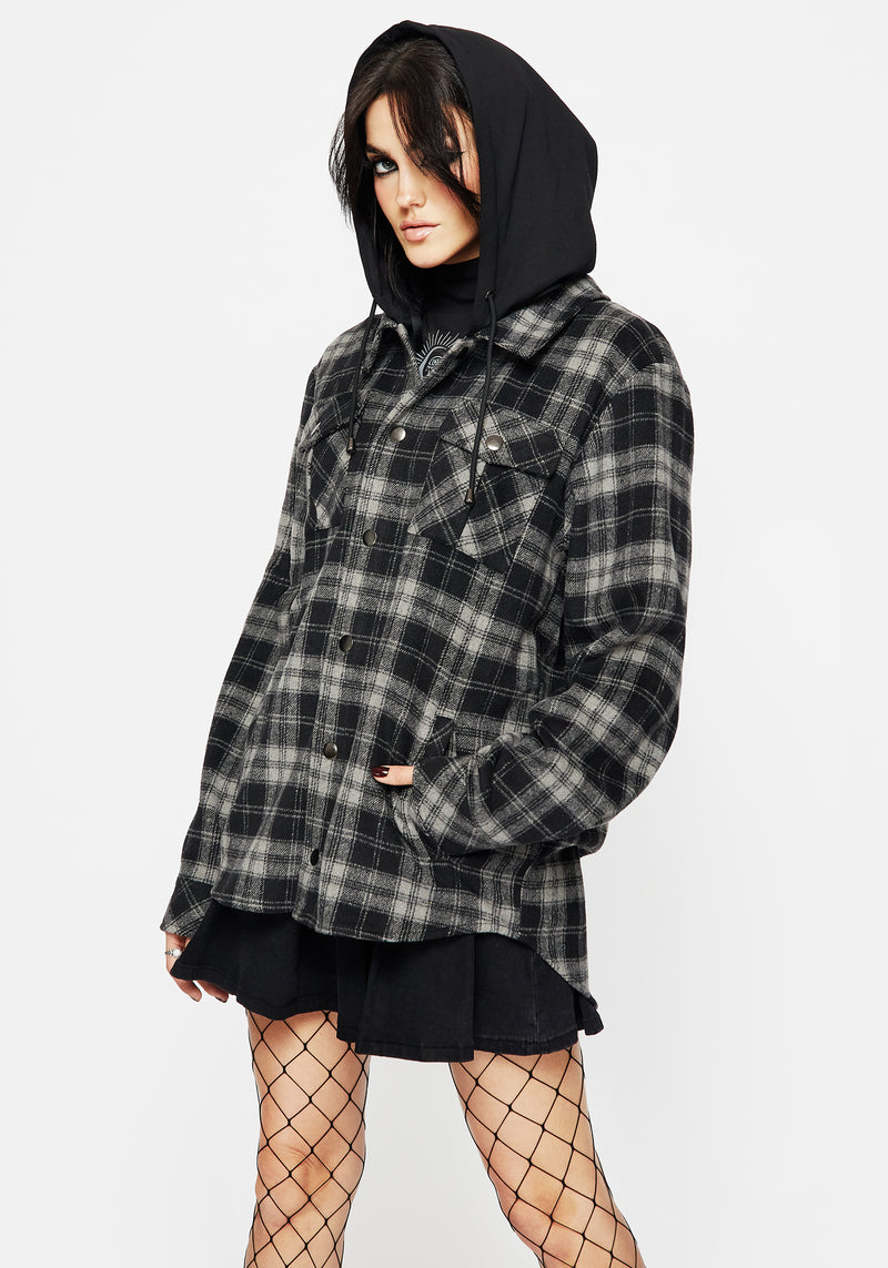 Disturbia Unplugged Check Shacket with Removeable Hood Jackets