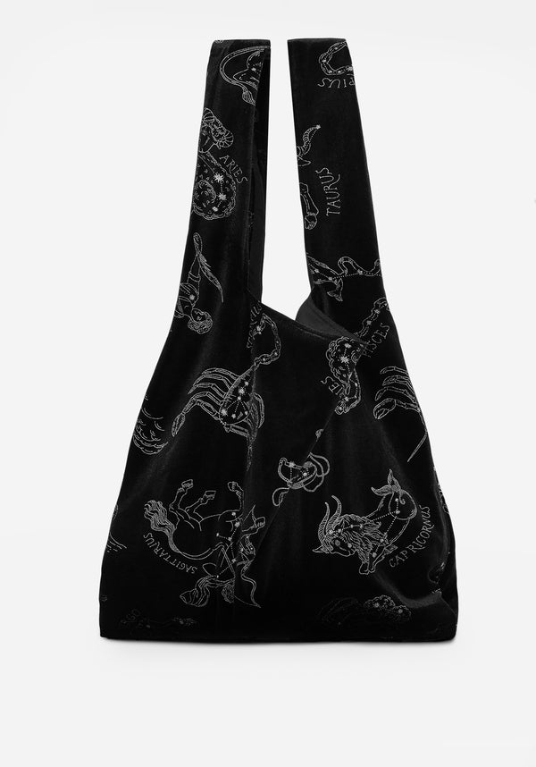 Zodiac Foil Print Velour Tote Bag