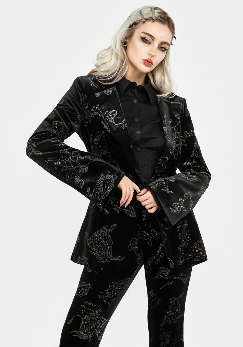 Disturbia Zodiac Foil Print Velour Blazer Jackets