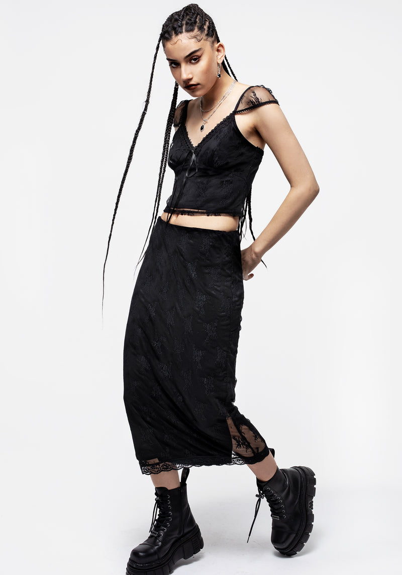 Hailey Stretch Lace Midi Skirt – Disturbia