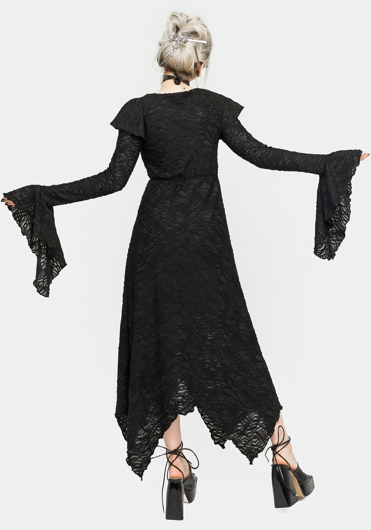 Jessel Distressed Cascade Handkerchief Hem Midi Dress