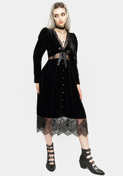 Disturbia | Mausoleum Velour Mutton Sleeve Midi Dress | Dresses