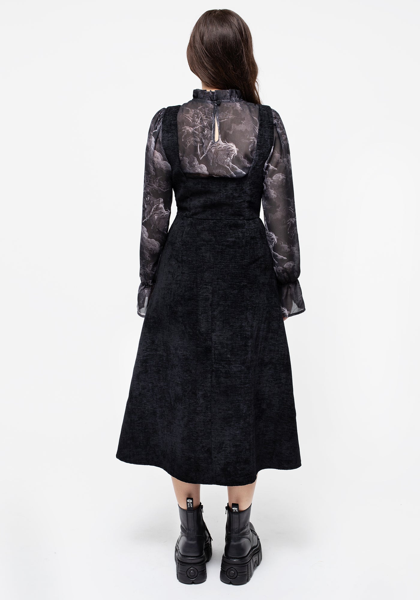 midi dungaree dress Frigga - Contrast Stitching Pocket Detail Denim Midi Dungaree Dress