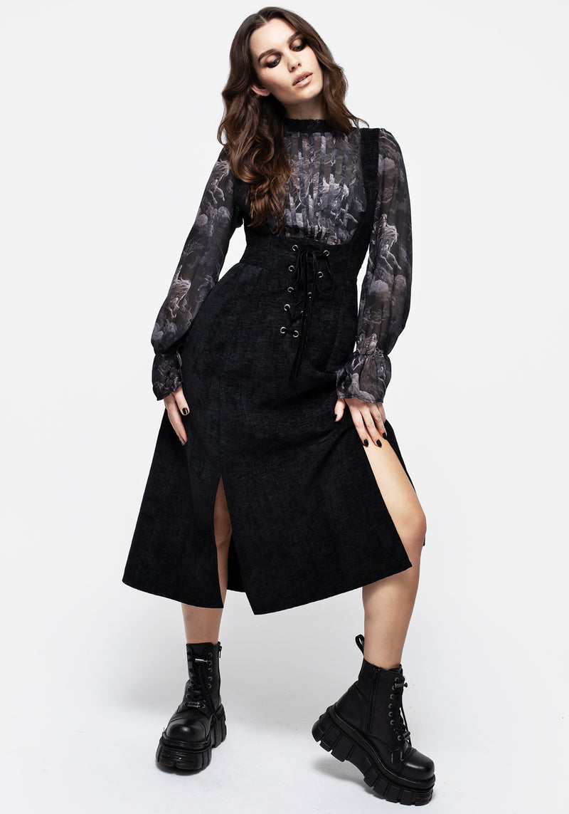 Disturbia Valar Lace Up Midi Pinafore Dress Dresses