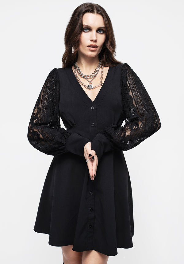 Covenant Lace Sleeve Button Up Mini Dress