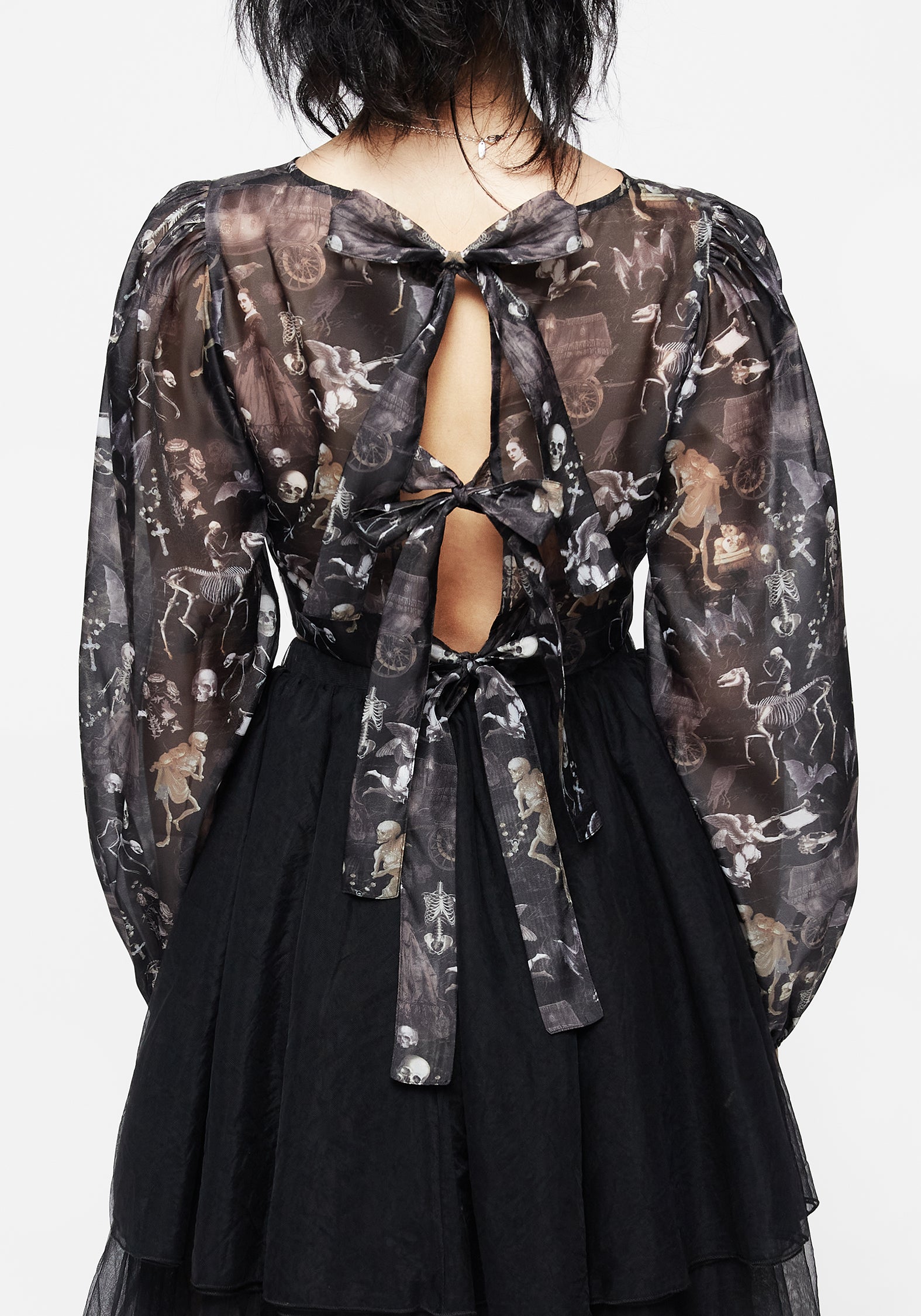 Disturbia | Melancholia Puff Sleeve Tie Back Organza Crop Top | Tops