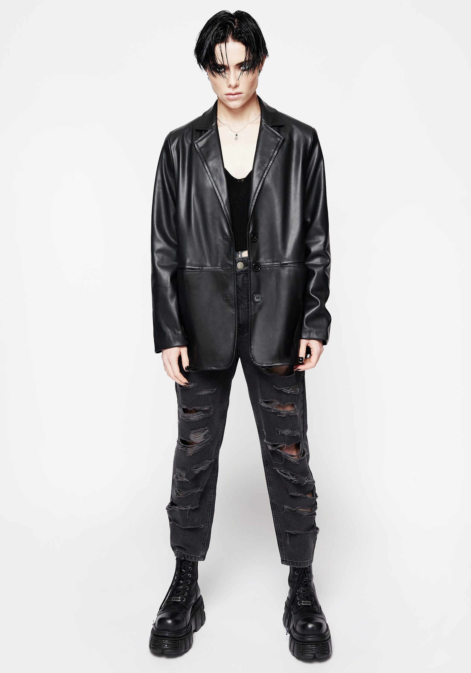 Oracle Faux Leather Blazer Disturbia oracle-faux-leather-blazer-disturbia