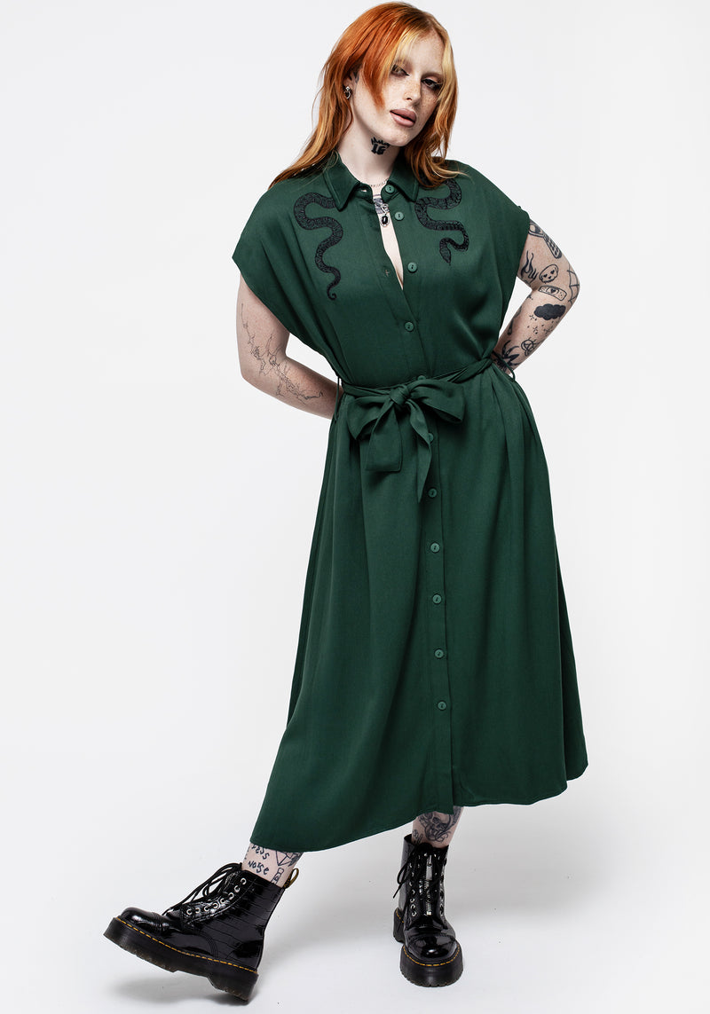 Slither Relaxed Midi Shirt Dress - Green