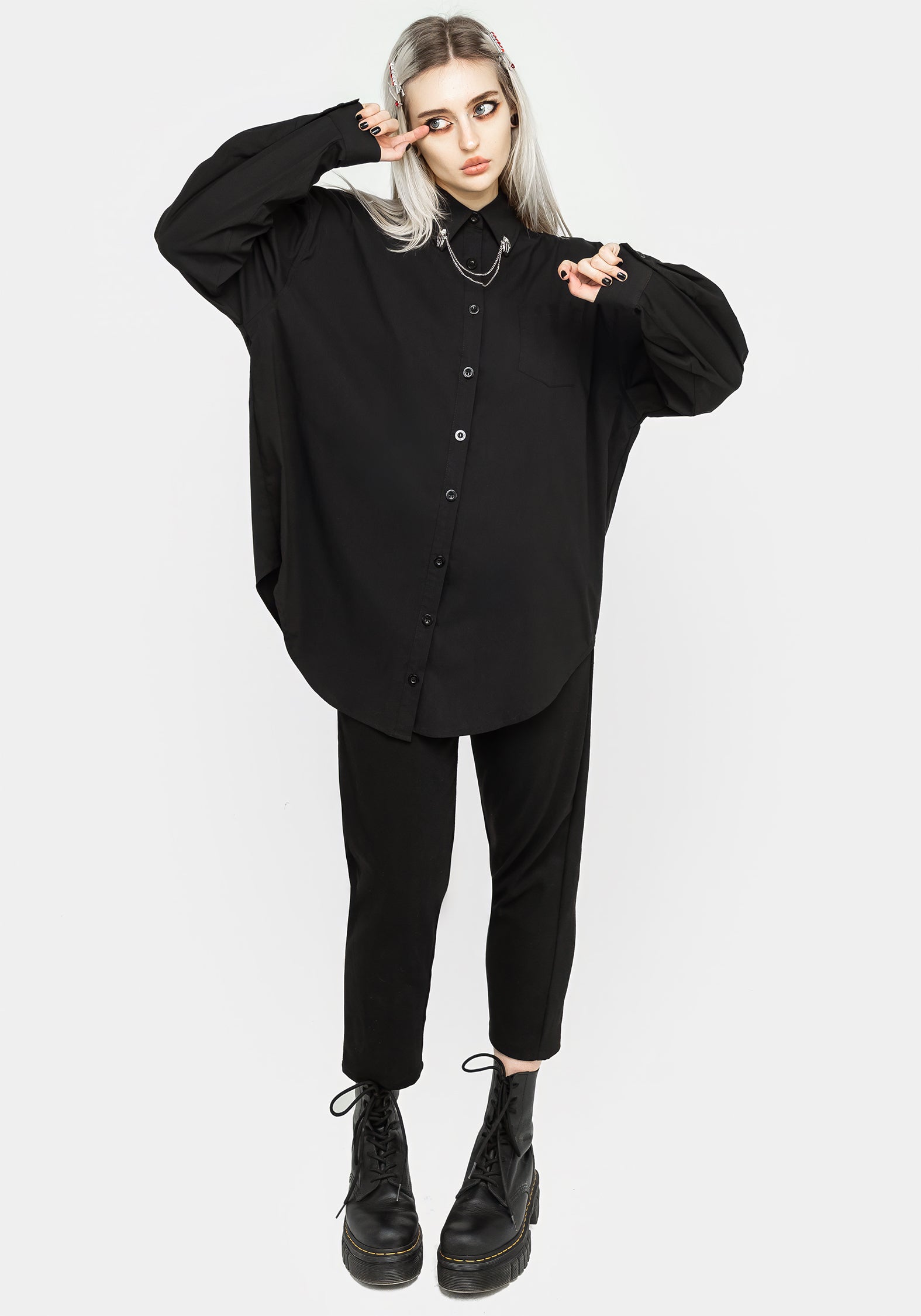 Disturbia Chiromancy Collar Loose Fit Shirt Black Shirts disturbia-chiromancy-collar-loose-fit-shirt-black-shirts