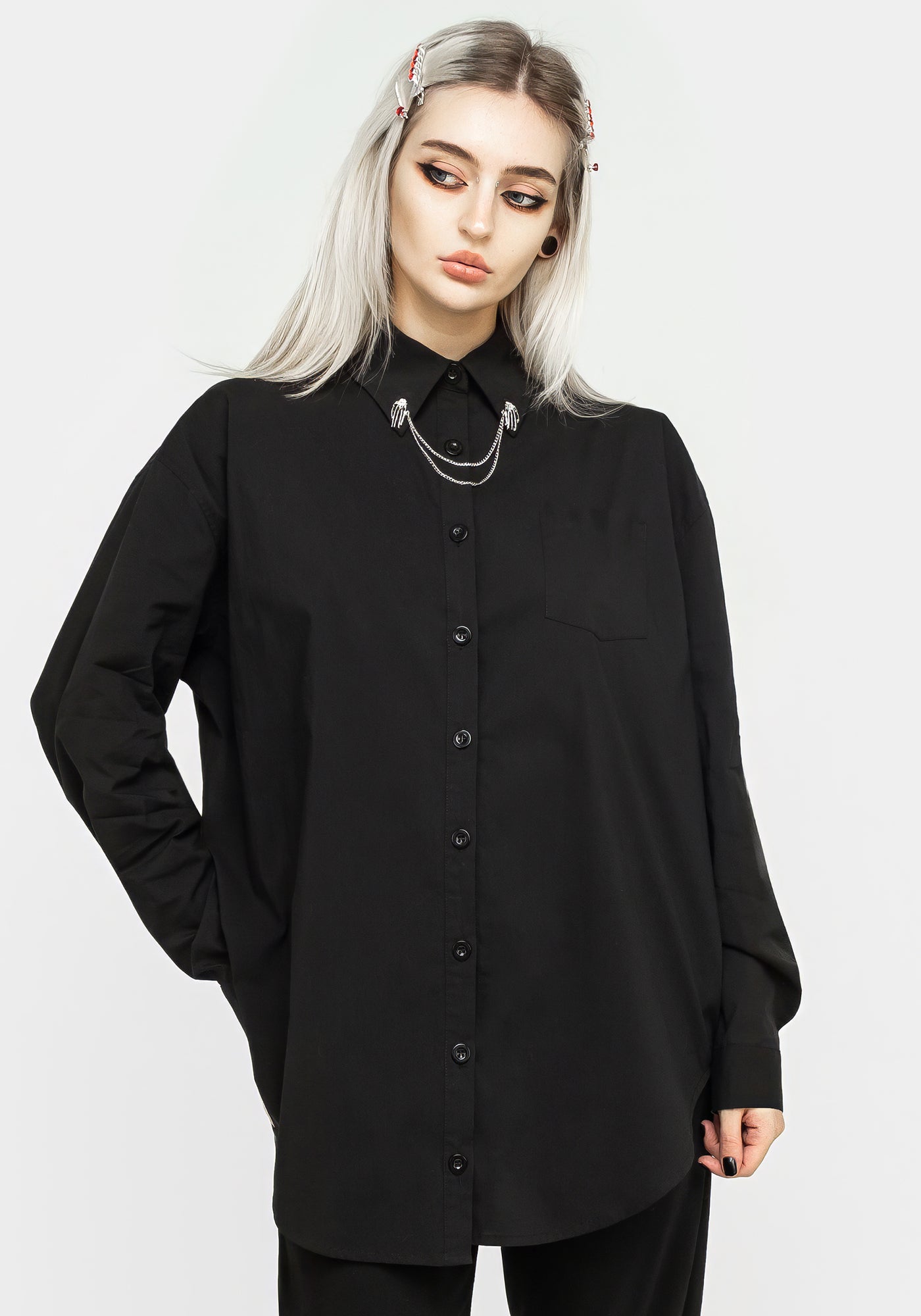 Disturbia Chiromancy Collar Loose Fit Shirt Black Shirts
