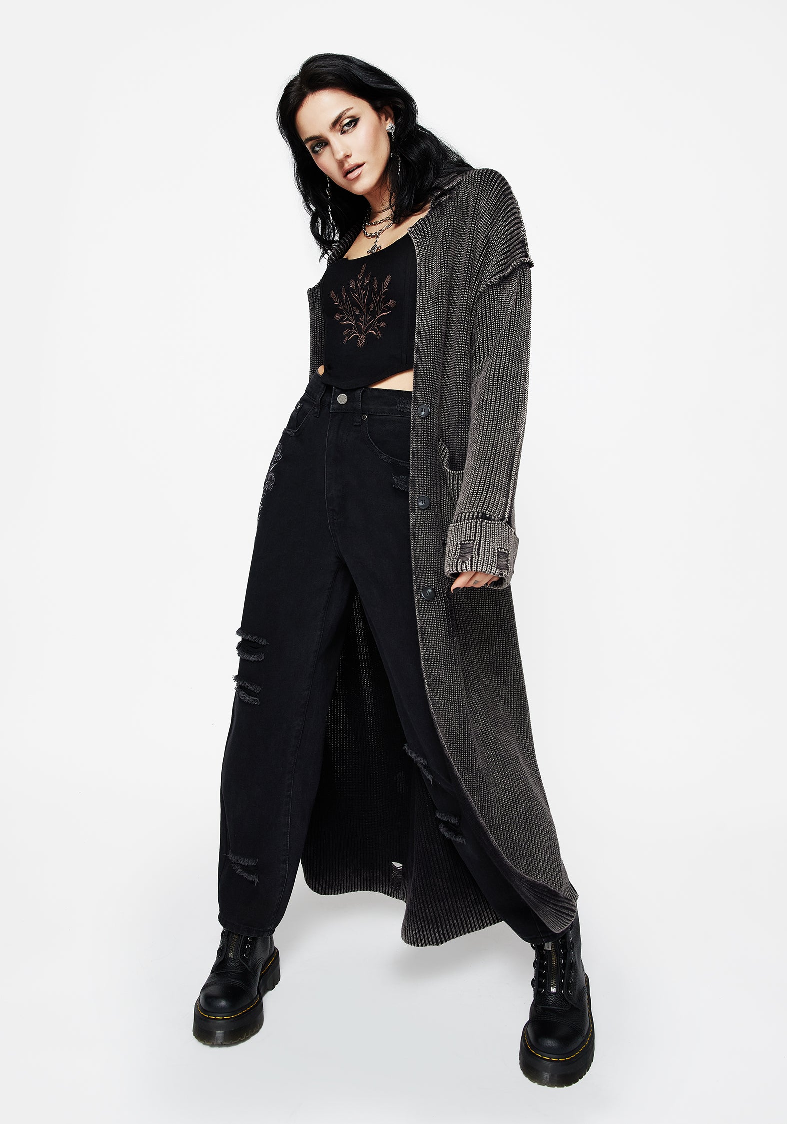 Disturbia | Allison Distressed Knit Longline Cardigan | Tops
