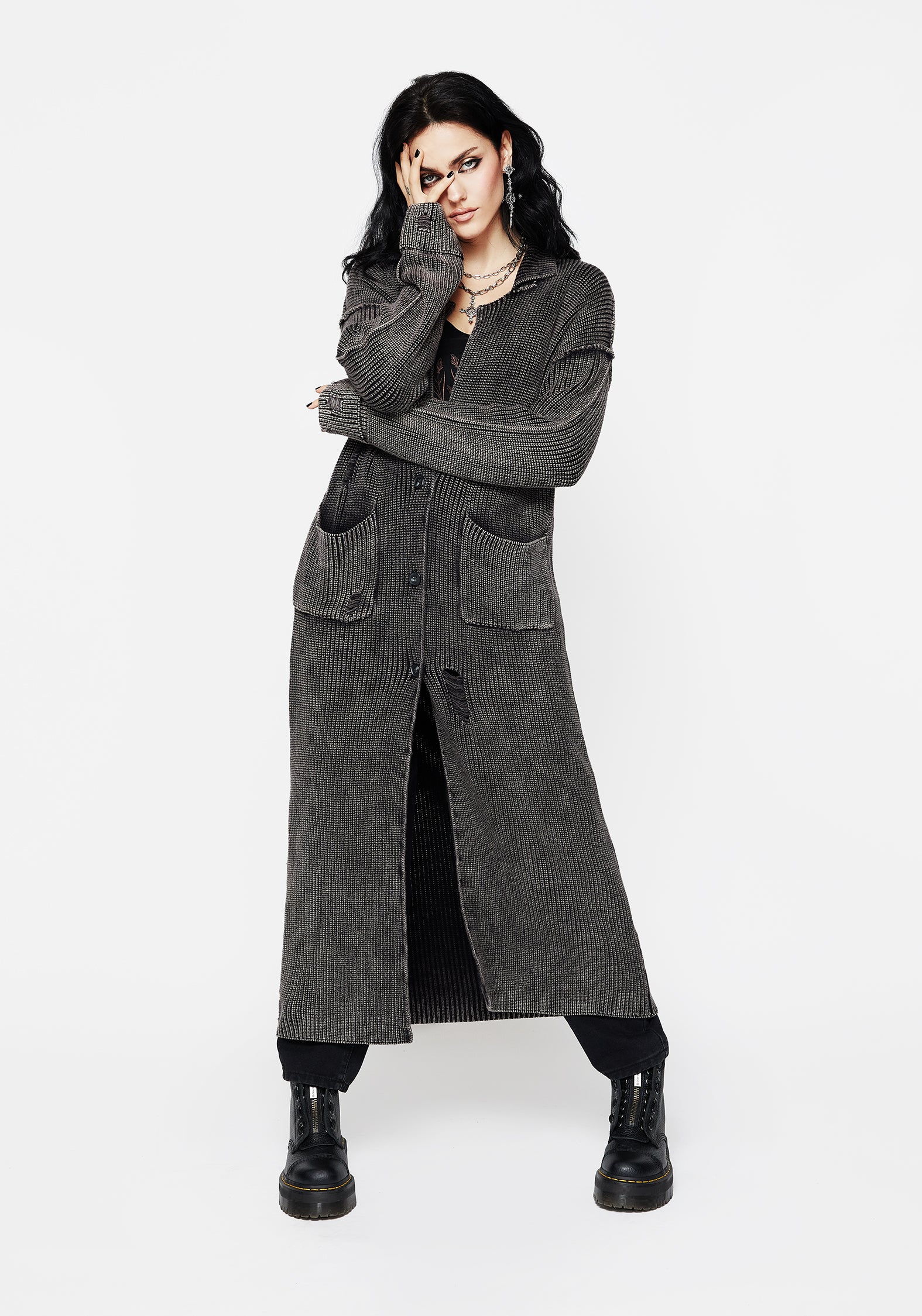 Disturbia | Allison Distressed Knit Longline Cardigan | Tops