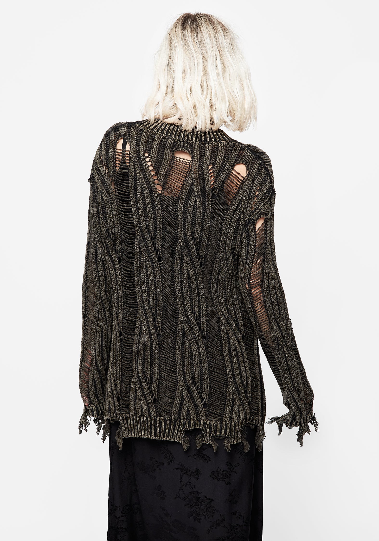 Disturbia | Granite Ladder Stitch Distressed Cable Knit Jumper | Jumpers