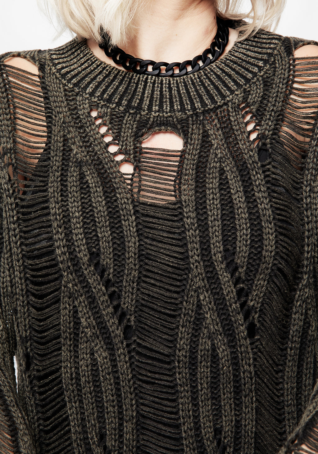 Distressed Knit Rave Disturbia | Granite Ladder Stitch Distressed Cable Knit Jumper | Jumpers