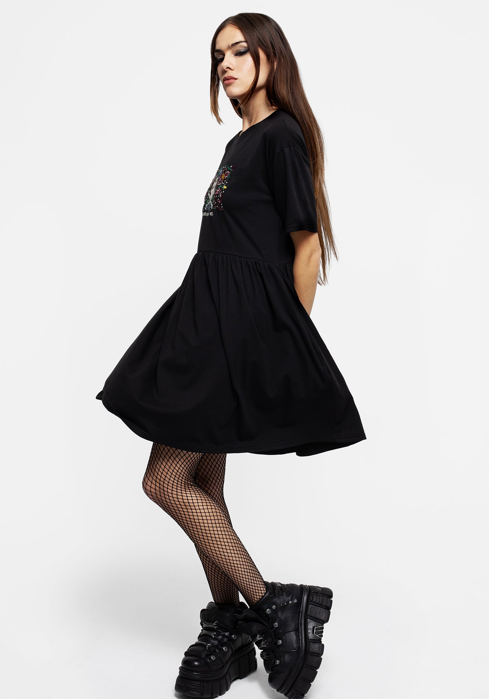 Disturbia | Death Conquers All Floral Skull Embroidered Mini