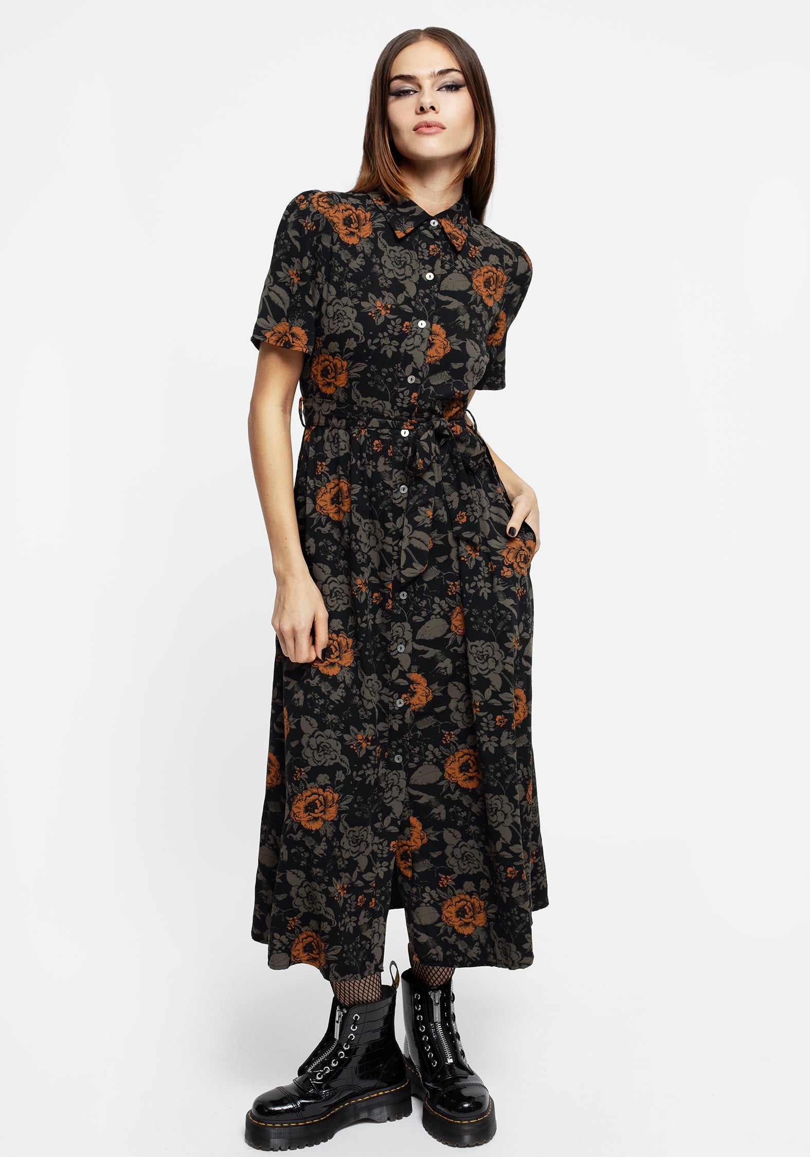 Disturbia | Mortify Floral Print Midi Shirt Dress | Dresses