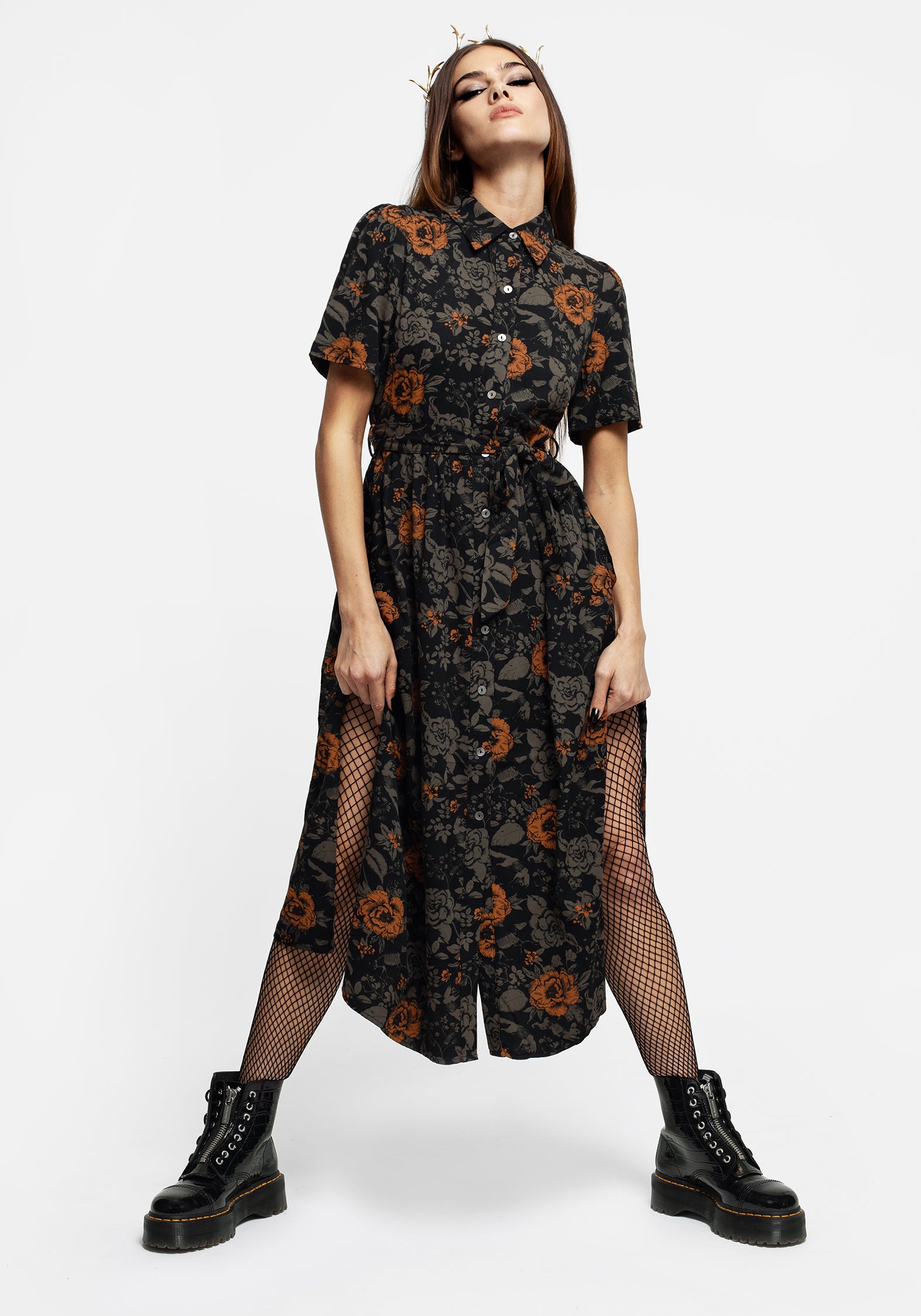 floral shirt dress uk Blue V-Neck Floral Shirt Dress