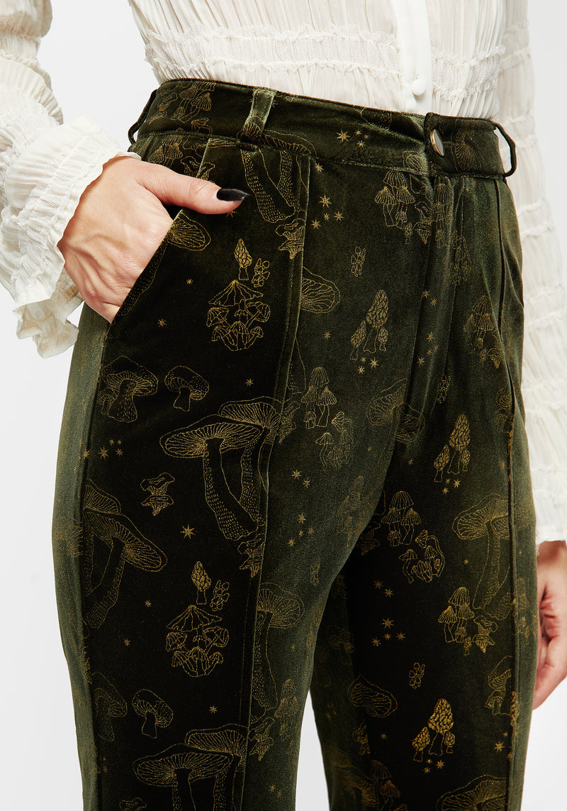 Disturbia Faefire Foil Print Velour Split Slim Flare Trousers