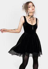 Orbweb Lace Hem Velour Mini Dress