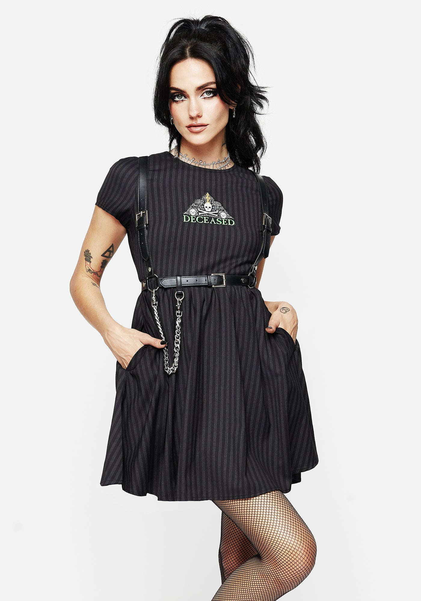 Disturbia | Deceased Embroidered Striped Mini Skater Dress | Dresses Disturbia | Deceased Embroidered Striped Mini Skater Dress | Dresses