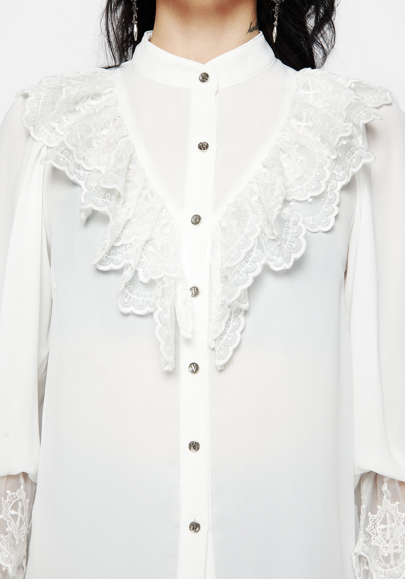 Disturbia | Constance Lace Frill Button Up Blouse Top | Tops