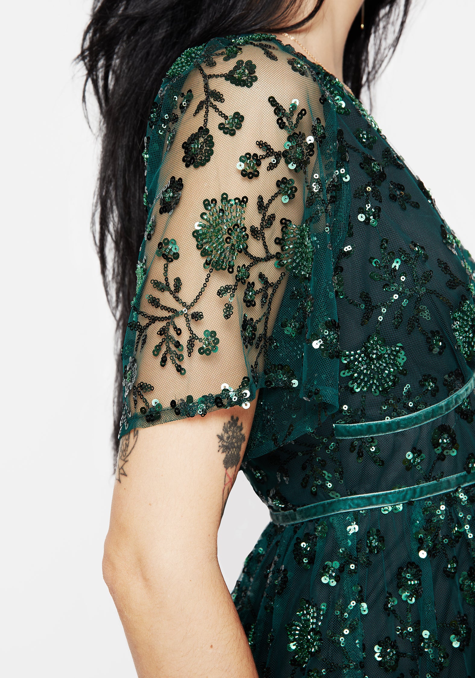 Disturbia | Glimmer Embroidered Sequin Lace Angel Sleeve Midaxi