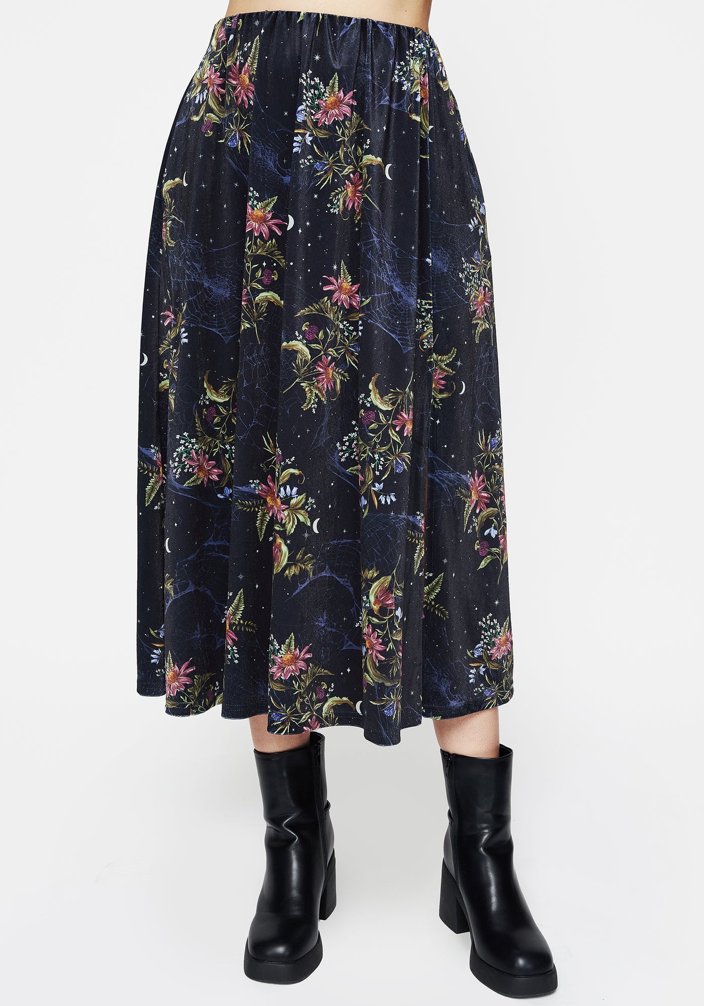 Disturbia | Cleome Floral Spiderweb Velour Midi Skirt | Skirts