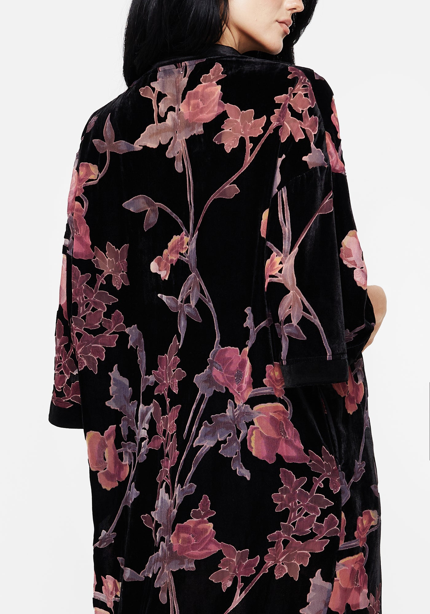 Disturbia Waterlily Burnout Fringe Trim Longline Kimono Kimonos