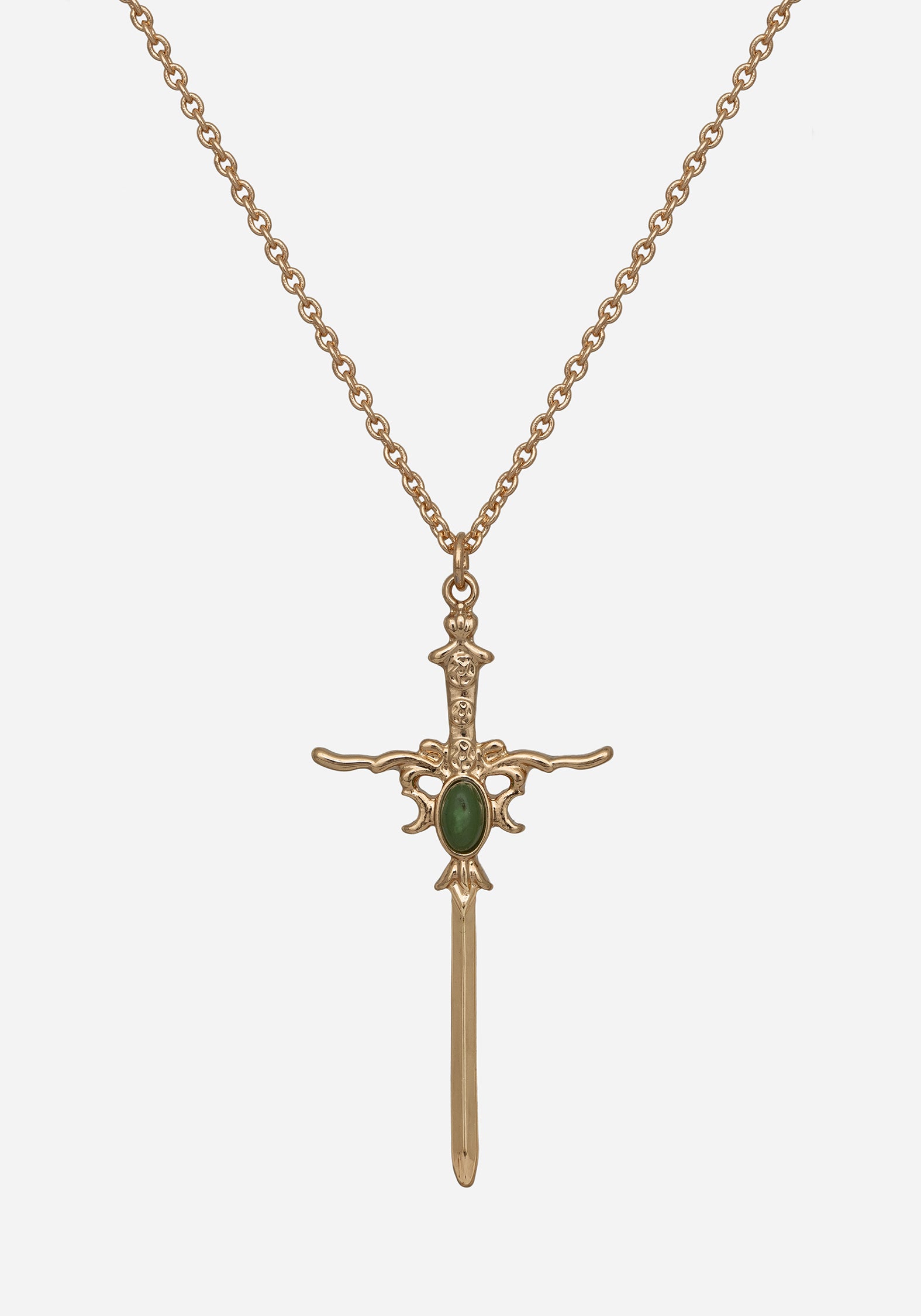 Galatine Green Stone Sword Necklace - Gold