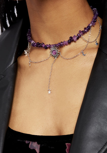 アクセサリー Lanie face jewelry and choker necklace Disturbia | Aurora Gem Choker Necklace - Purple | Necklaces