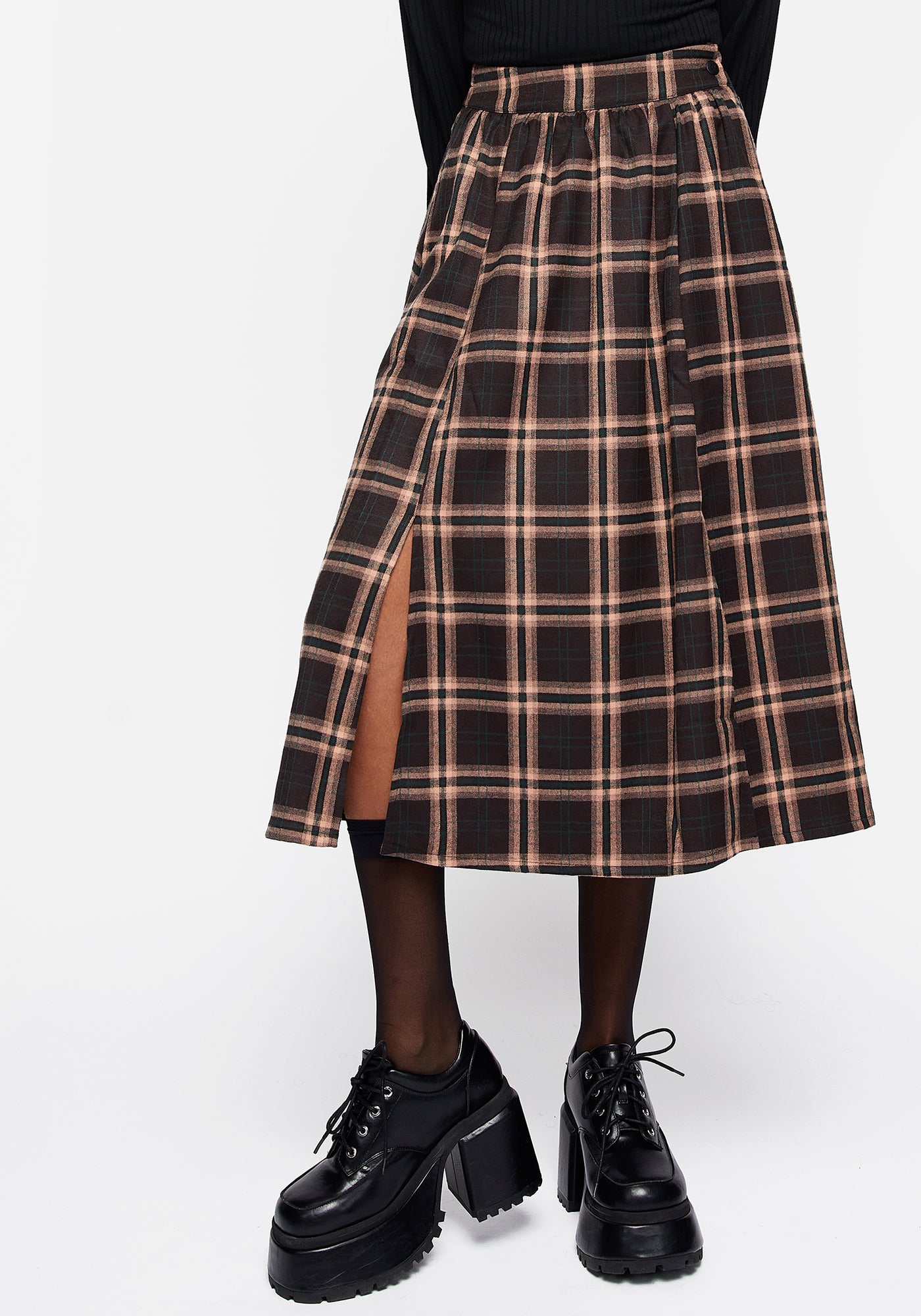 Disturbia Ambrose Check Midi Skirt Skirts