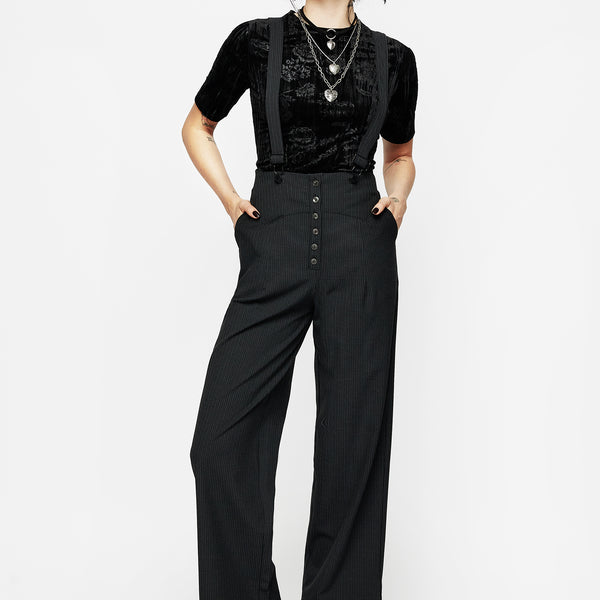 Disturbia | Tilda High Waist Wide Leg Pinstripe Suspender Trousers