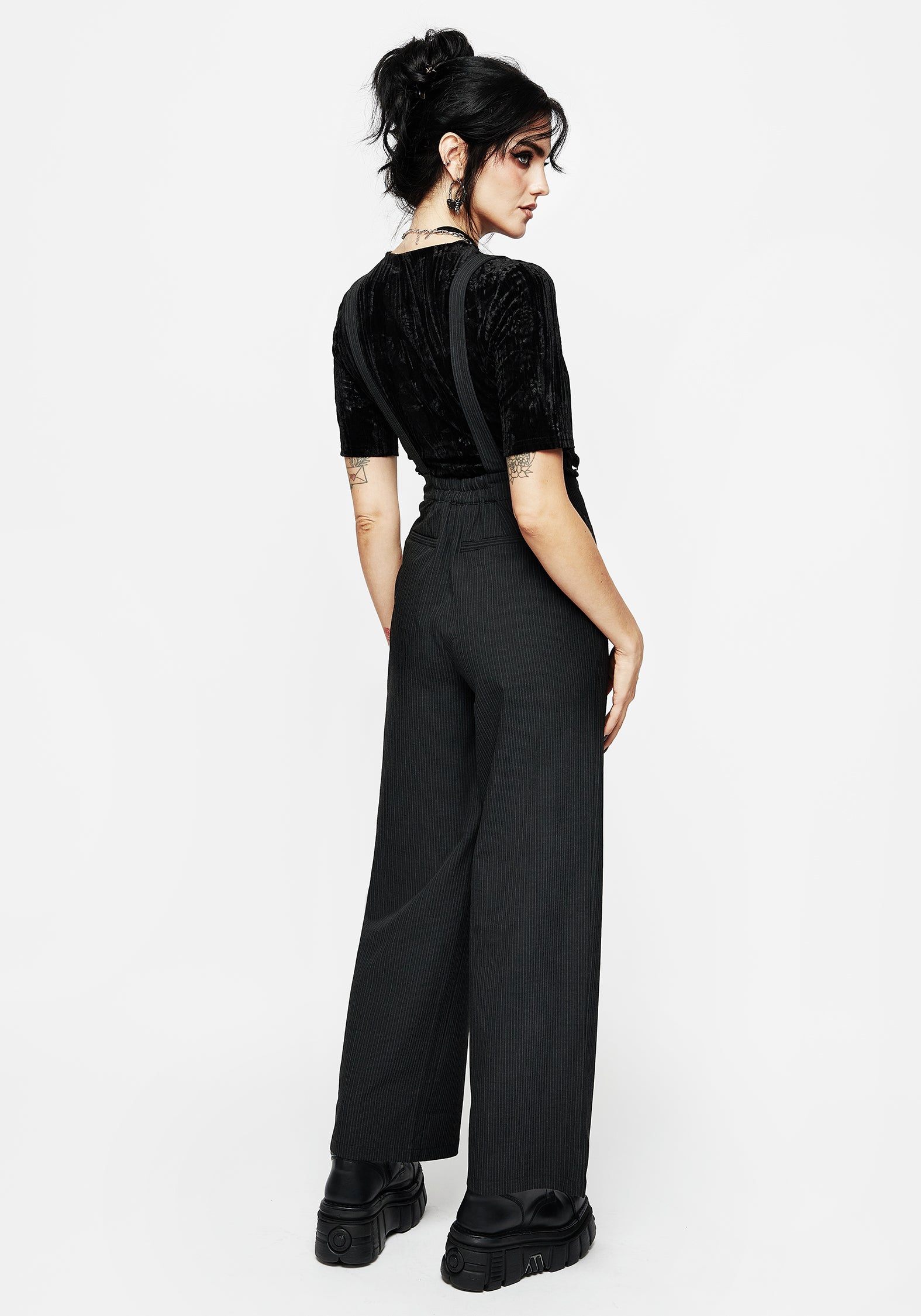 Disturbia | Tilda High Waist Wide Leg Pinstripe Suspender Trousers