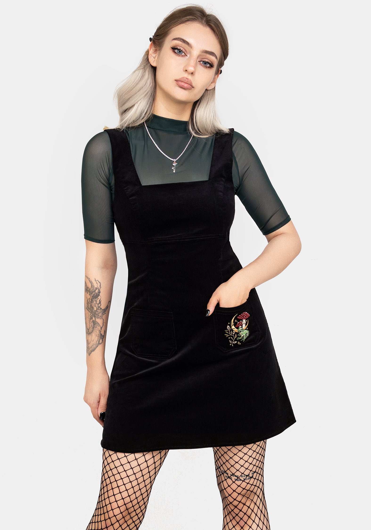 Disturbia | Swamplife Embroidered Cord Mini Pinafore Dress | Dresses