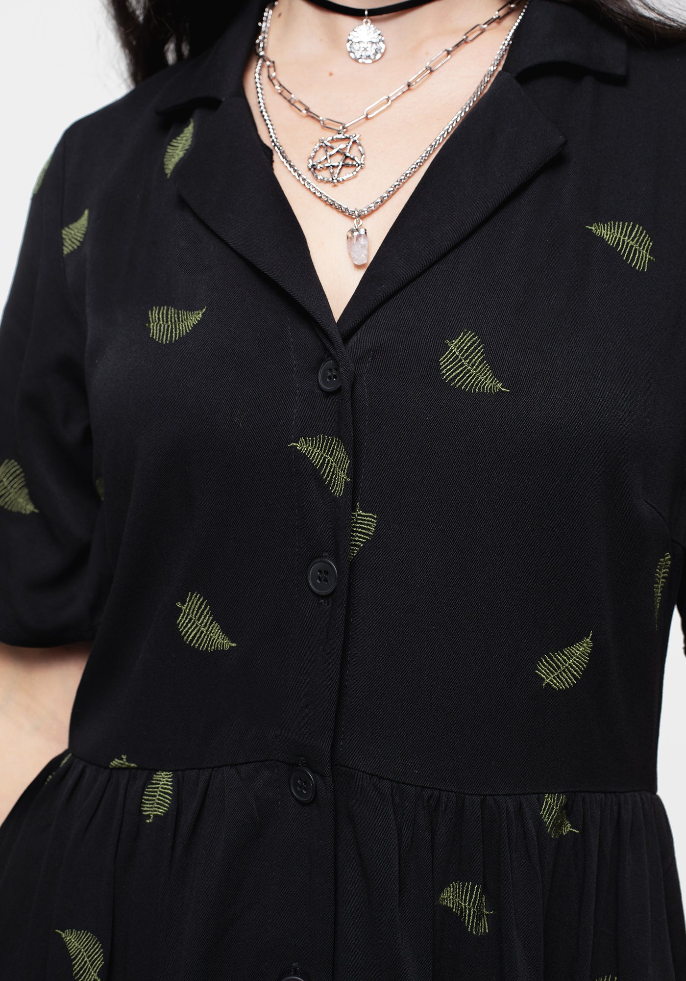 Disturbia | Osmunda Fern Embroidered Midi Shirt Dress