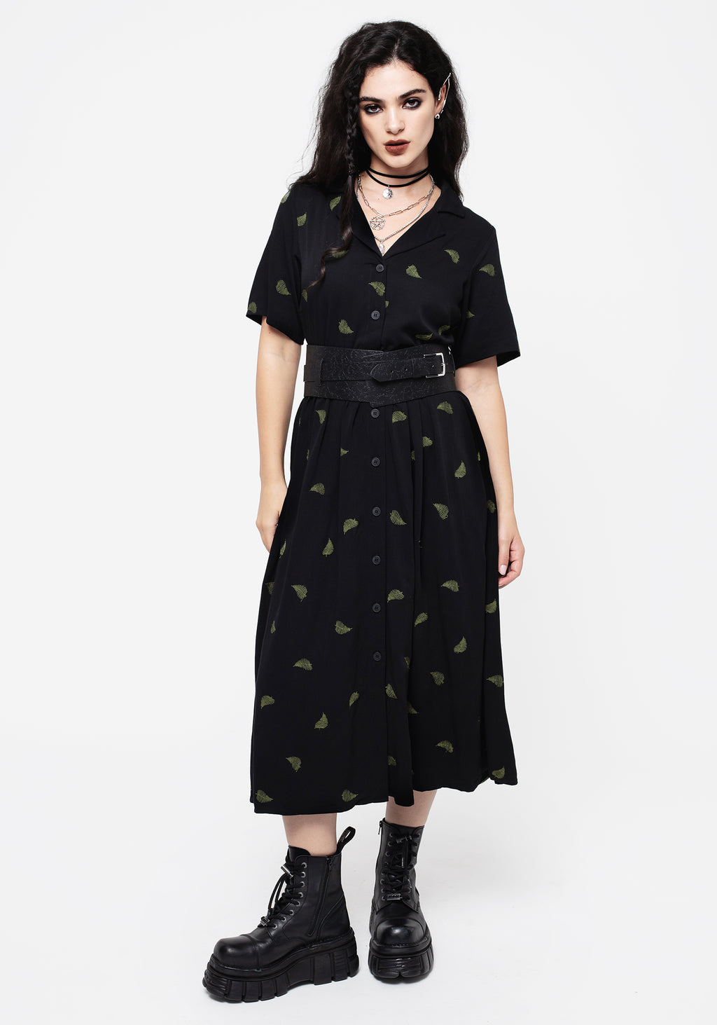 Disturbia | Osmunda Fern Embroidered Midi Shirt Dress | Dresses Disturbia | Osmunda Fern Embroidered Midi Shirt Dress | Dresses