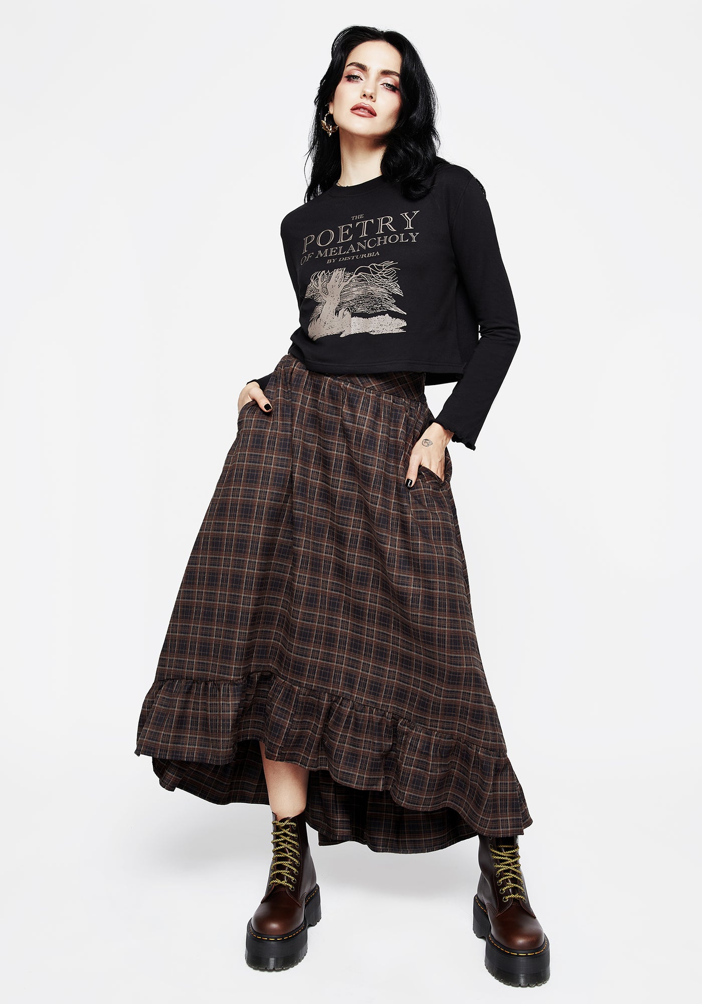 Disturbia Embla Check Ruffle Maxi Skirt Skirts - Main Image
