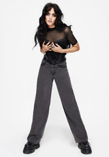 Nara Wide Leg Distressed Gothic Embroidery Jeans