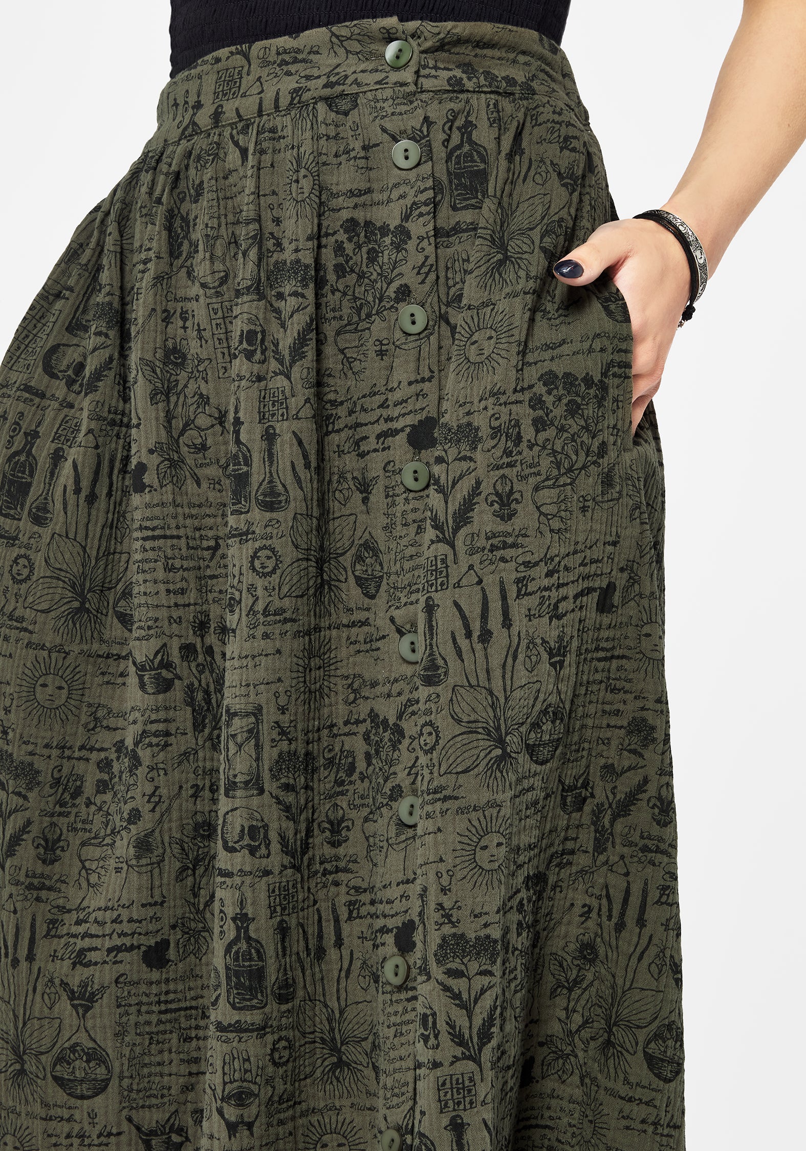 Taddea Cotton Side Button Up Maxi Skirt